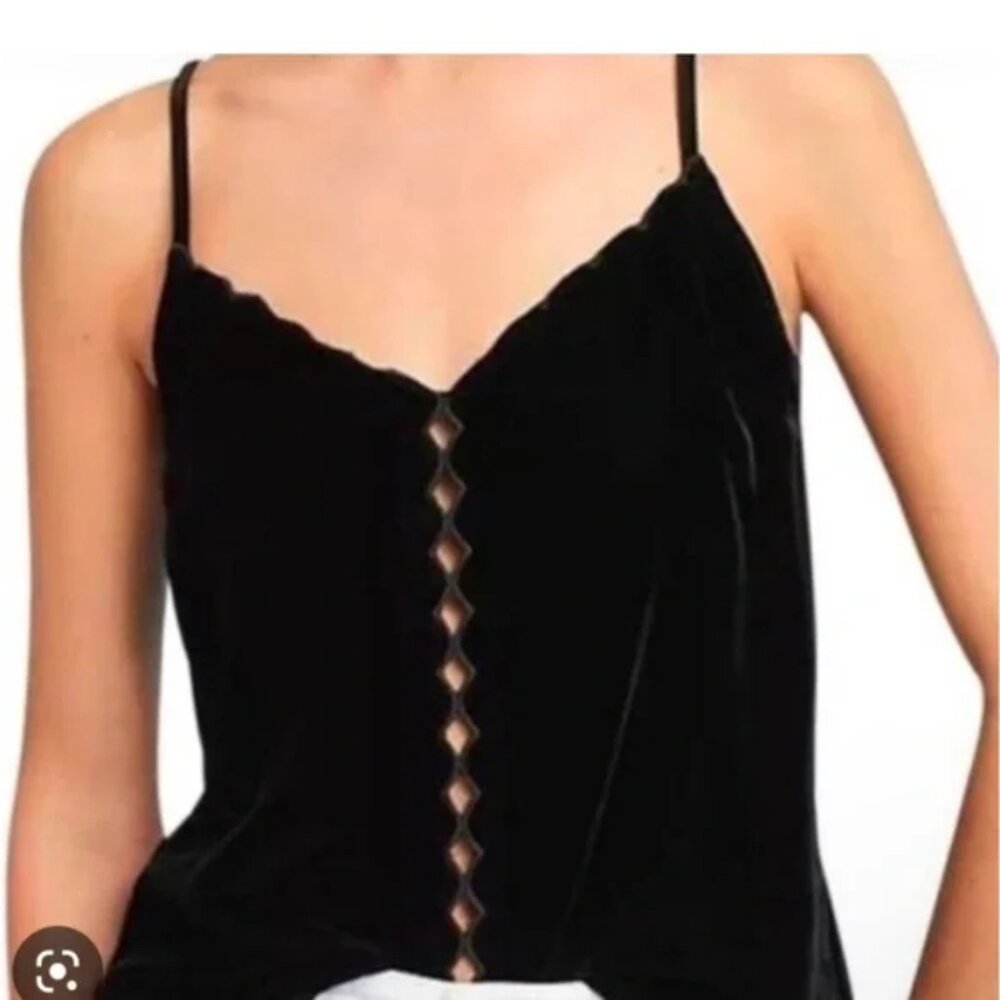 MAEVE Black Velvet Tank Top Scallop detailing